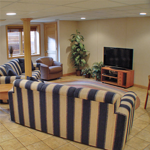 A Finished Basement Living Room Area in Sanborn, NY