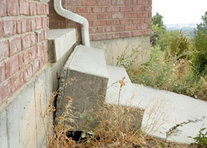 A sinking front step and cracked concrete sidewalk in Niagara Falls.
