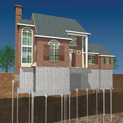 Illustration of a completed installation of a foundation pier system