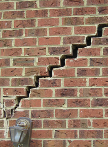 major cracking of a brick foundation wall in Newfane
