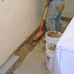 Digging a trench for a French Drain system in Buffalo