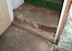 A flooded basement in Eden where water entered through the hatchway door