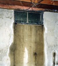 Flooding through basement windows in a Collins home.